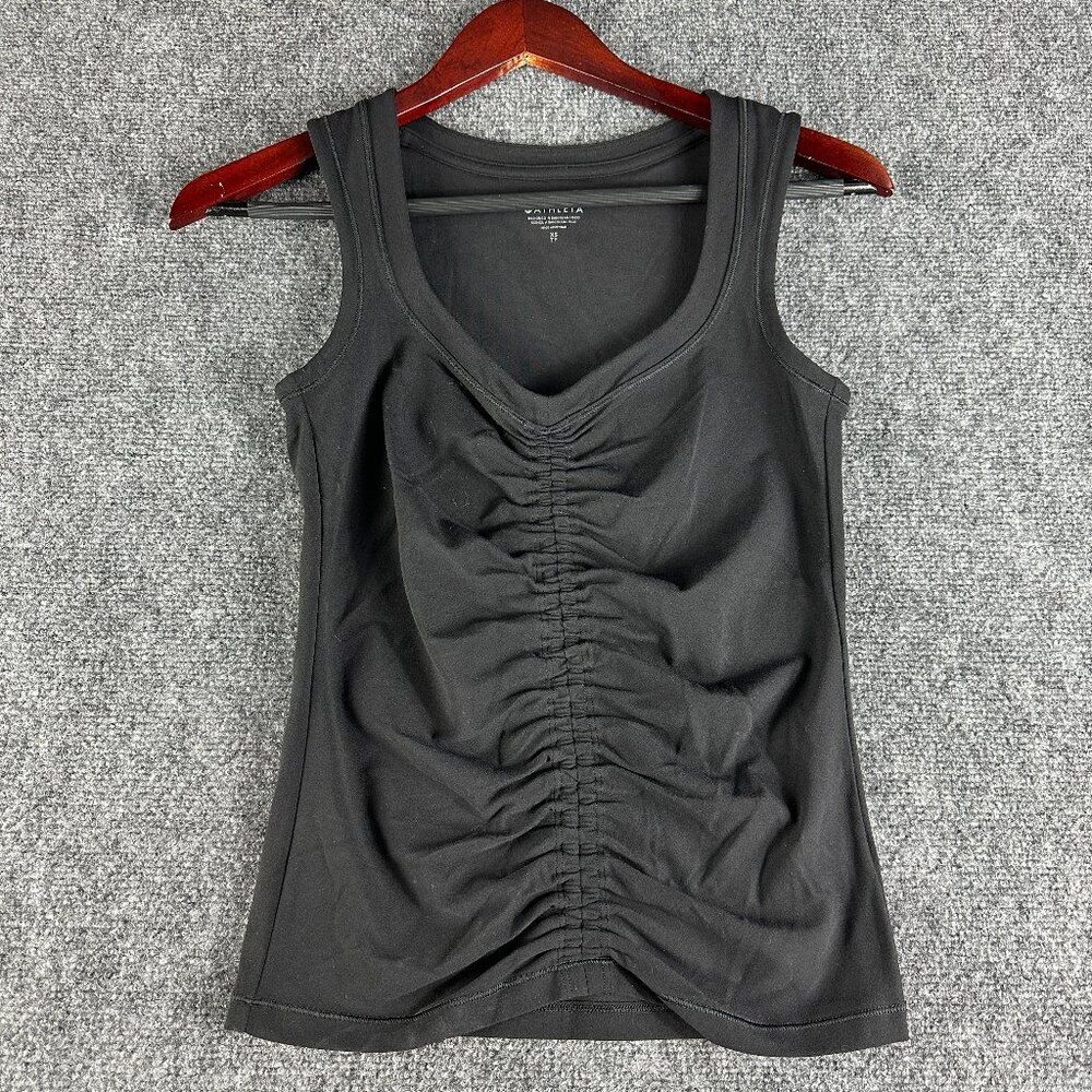 Athleta Shirred Tank Top Womens XS Black Stretch  V Neck Pullover